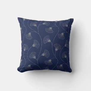 Cream Floral Art Nouveau Indigo Throw Pillow