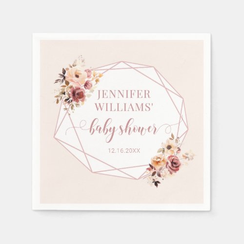 Cream floral baby girl shower paper napkins