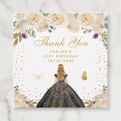 Cream Floral Blonde Hair Girl Birthday Party Favor Tags