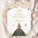 Cream Floral Blonde Hair Girl Happy Birthday Card<br><div class="desc">This elegant and glamorous birthday card can be personalized with a name or title such as daughter, granddaughter, niece, friend etc. The design features a beautiful princess with blonde hair and fair skin in a black ball gown. The text combines handwritten script and modern sans serif fonts for a classy...</div>