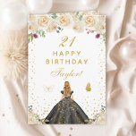 Cream Floral Blonde Hair Girl Happy Birthday Card<br><div class="desc">This elegant and glamorous birthday card can be personalized with a name or title such as daughter, granddaughter, niece, friend etc. The design features a beautiful princess with blonde hair and fair skin in a black ball gown. The text combines handwritten script and modern sans serif fonts for a classy...</div>