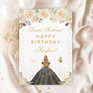 Cream Floral Blonde Hair Girl Sweet Sixteen Card