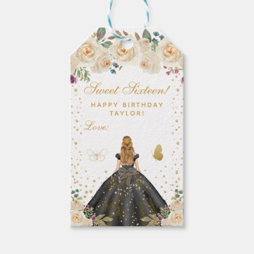 Cream Floral Blonde Hair Girl Sweet Sixteen Gift Tags