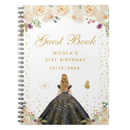Cream Floral Blonde Hair Princess Birthday Party Notebook