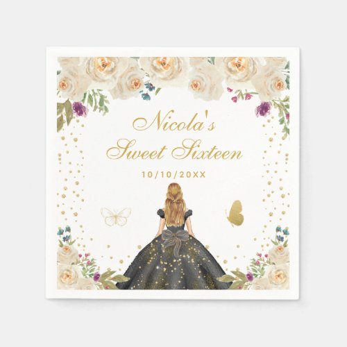 Cream Floral Blonde Hair Princess Sweet Sixteen Napkins