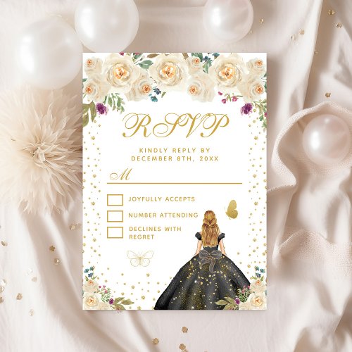 Cream Floral Blonde Hair Princess Sweet Sixteen RSVP Card