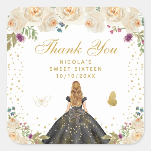 Cream Floral Blonde Hair Princess Sweet Sixteen Square Sticker