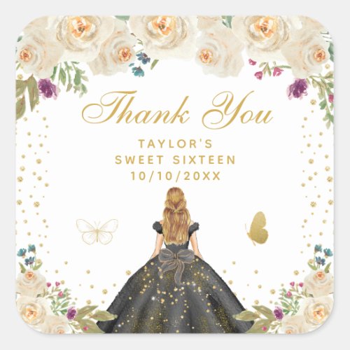 Cream Floral Blonde Hair Princess Sweet Sixteen Square Sticker