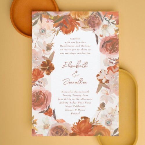 Cream Floral Bouquet Abundance White Wedding Invitation