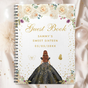 Cream Floral Brown Hair Princess Sweet Sixteen Notebook