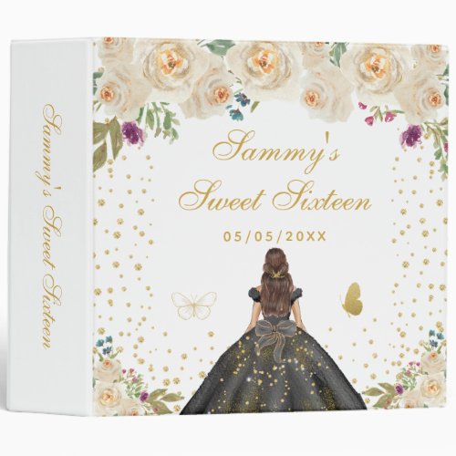 Cream Floral Brunette Hair Princess Sweet Sixteen 3 Ring Binder