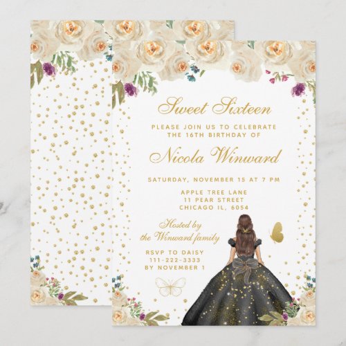 Cream Floral Brunette Hair Princess Sweet Sixteen