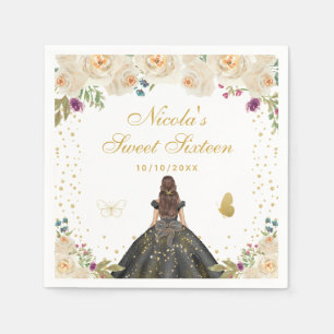 Cream Floral Brunette Hair Princess Sweet Sixteen Napkins