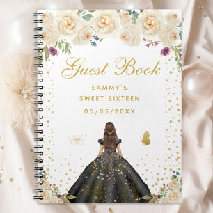 Cream Floral Brunette Hair Princess Sweet Sixteen Notebook