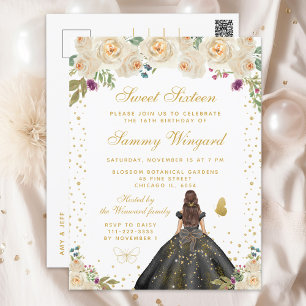 Cream Floral Brunette Hair Princess Sweet Sixteen Postcard