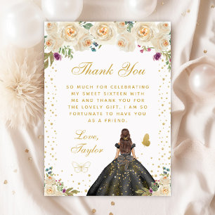 Cream Floral Brunette Hair Princess Sweet Sixteen Thank You Card