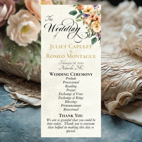 Cream Floral - Cream Wedding Program