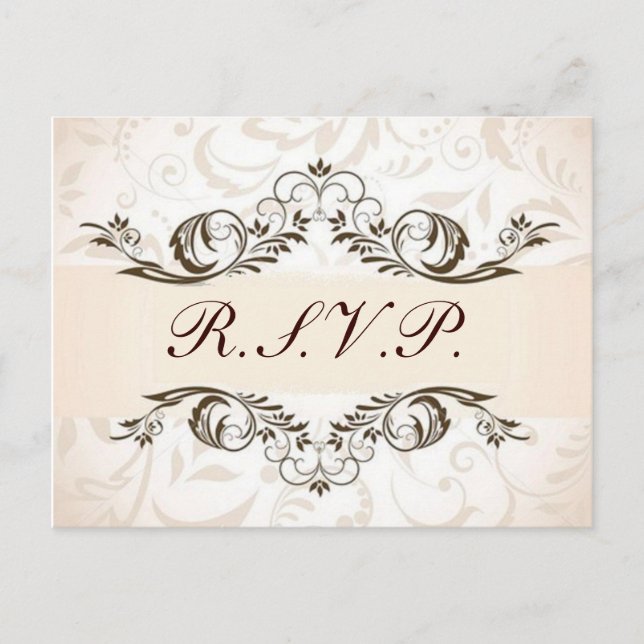 Cream Floral Damask Wedding RSVP Invitation Postcard (Front)