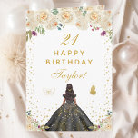 Cream Floral Dark Skin Girl Happy Birthday Card<br><div class="desc">This elegant and glamorous birthday card can be personalized with a name or title such as daughter, granddaughter, niece, friend etc. The design features a beautiful princess with dark hair and dark skin in a black ball gown. The text combines handwritten script and modern sans serif fonts for a classy...</div>