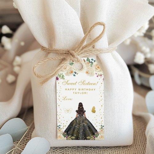 Cream Floral Dark Skin Girl Sweet Sixteen Gift Tags