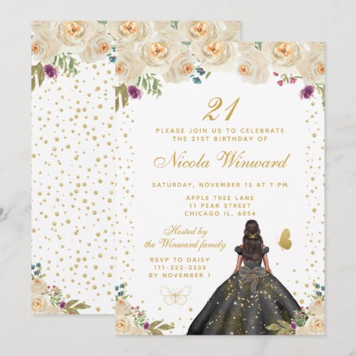 Cream Floral Dark Skin Princess Birthday Party