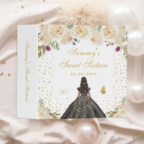 Cream Floral Dark Skin Princess Sweet Sixteen 3 Ring Binder