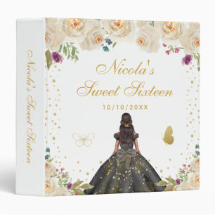 Cream Floral Dark Skin Princess Sweet Sixteen 3 Ring Binder