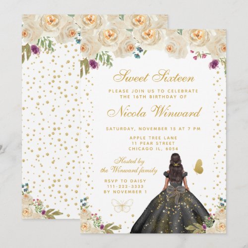 Cream Floral Dark Skin Princess Sweet Sixteen