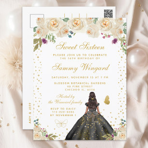 Cream Floral Dark Skin Princess Sweet Sixteen Postcard