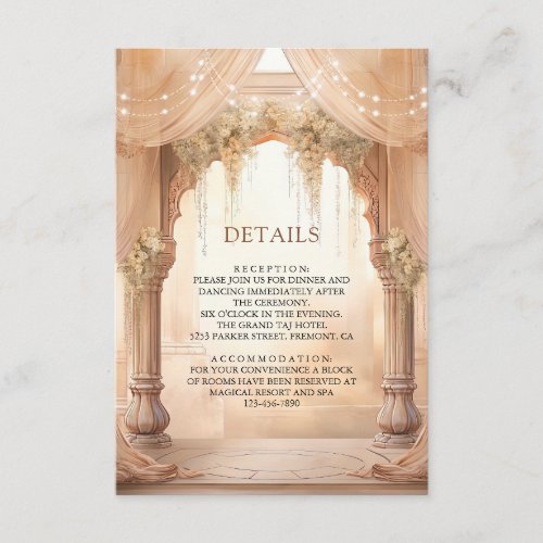 Cream Floral Indian Mandap Hindu Wedding Details Enclosure Card