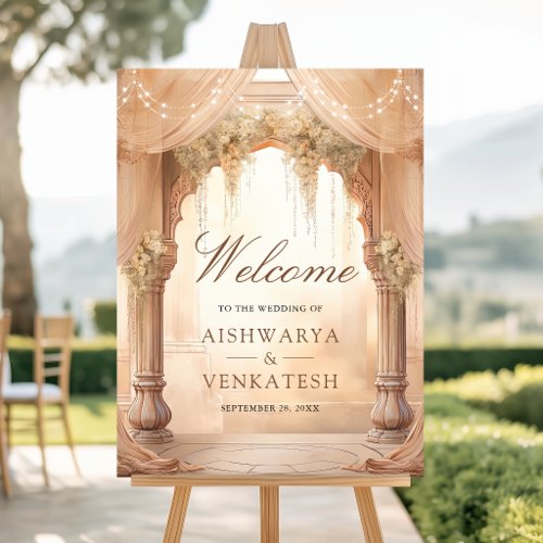 Cream Floral Indian Mandap Wedding Welcome Sign