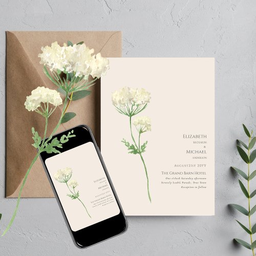 Cream Floral Minimalist Elegant Wedding Invites