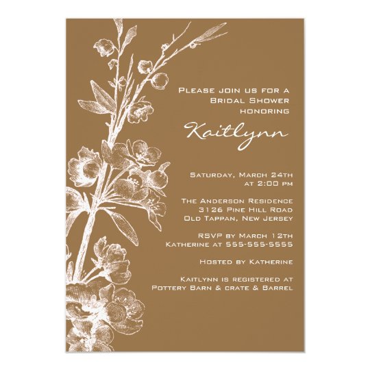 Cream Floral on Brown Bridal Shower Invitation