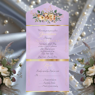 Cream Floral on Pastel Quinceanera - Lavender All In One Invitation
