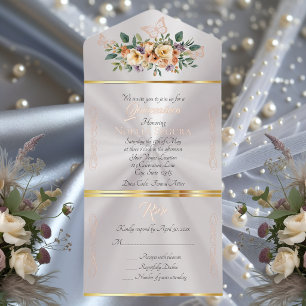 Cream Floral on Pastel Quinceanera - Pearl All In One Invitation