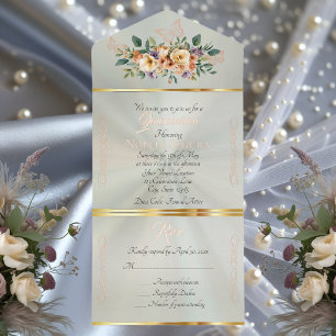 Cream Floral on Pastel Quinceanera - Sage All In One Invitation