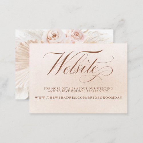 Cream Floral Pampas Grass Sage Wedding Website Enclosure Card