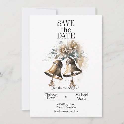 Cream Floral Pastel with Wedding Bells Wedding Save The Date