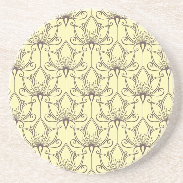 Cream Floral Pattern Drink Coaster (Front)