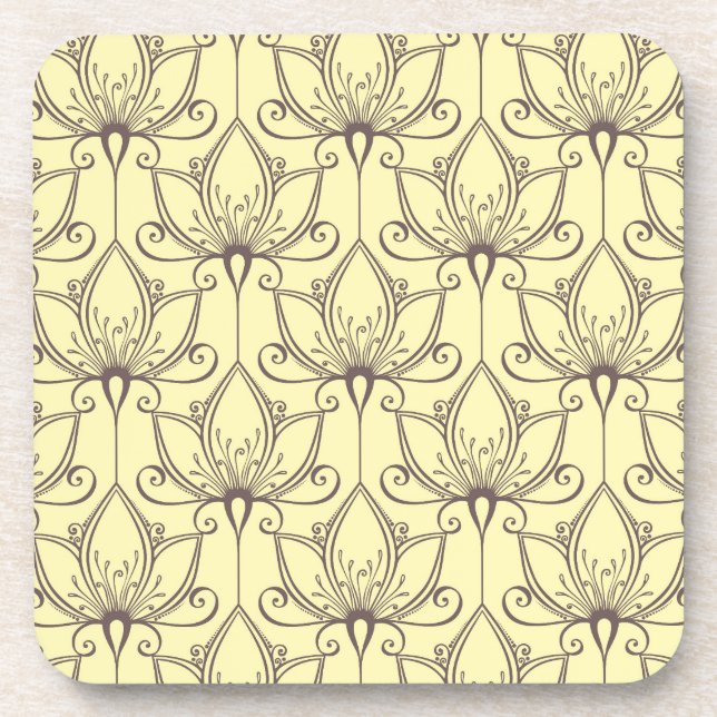 Cream Floral Pattern Drink Coaster (Front)
