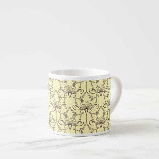 Cream Floral Pattern Espresso Cup (Front Right)