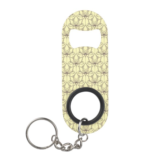 Cream Floral Pattern Keychain Bottle Opener (Front)