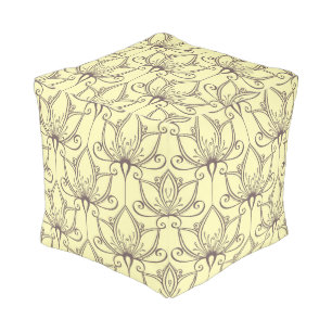 Cream Floral Pattern Pouf