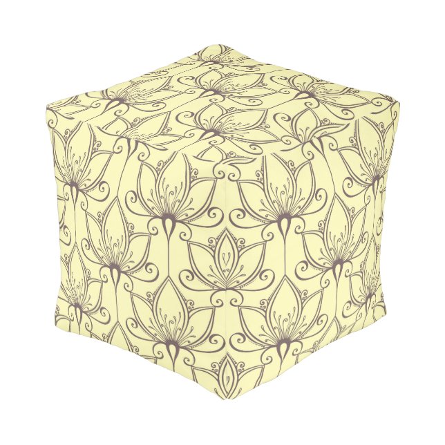 Cream Floral Pattern Pouf (Angled Front)