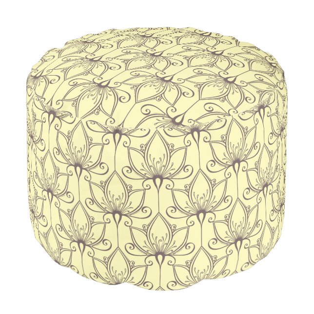 Cream Floral Pattern Pouf (Angled Front)