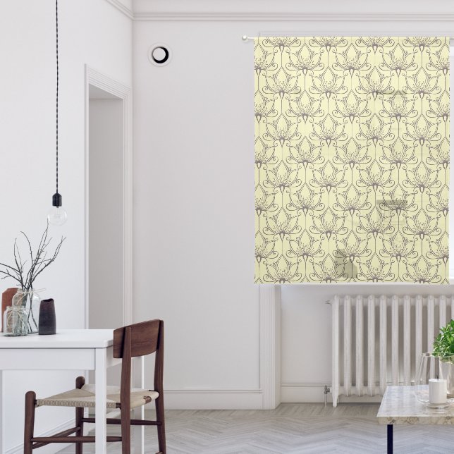 Cream Floral Pattern Sheer Curtains (Living Room)