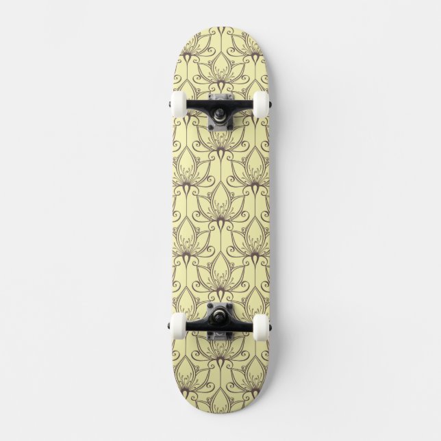 Cream Floral Pattern Skateboard Deck (Front)