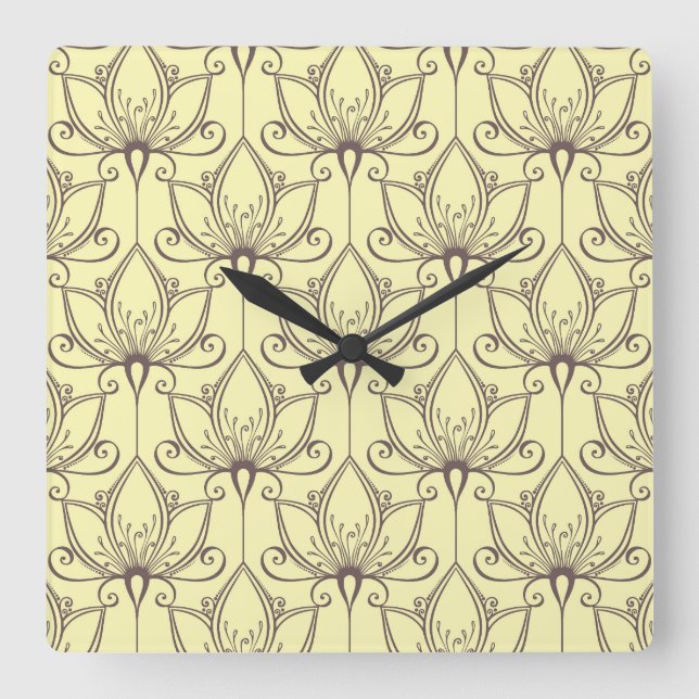 Cream Floral Pattern Square Wall Clock (Front)