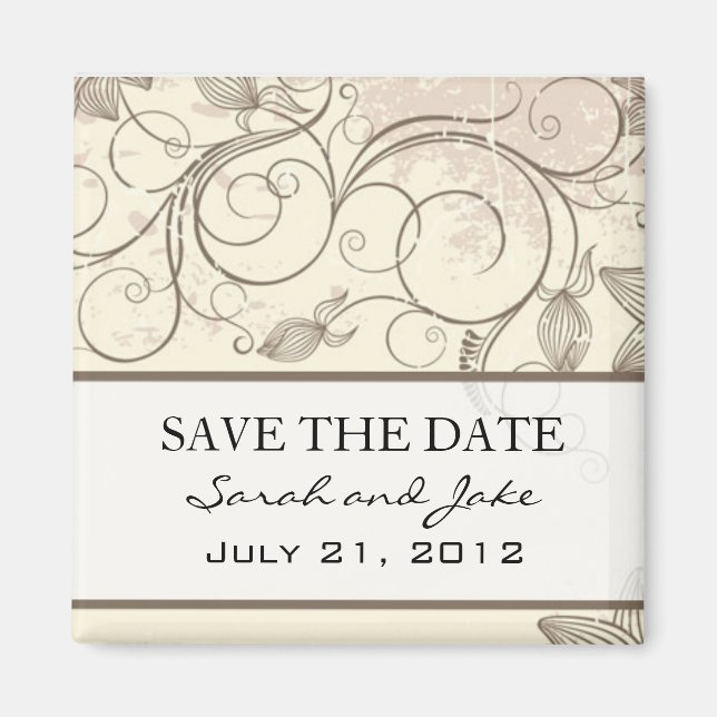 Cream Floral Save The Date Fridge Magnet (Front)