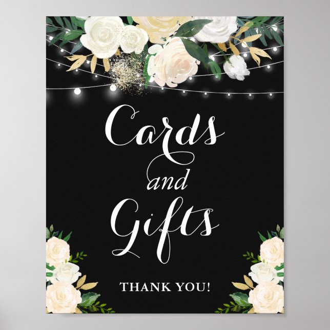Cream Floral String Lights Cards and Gifts Sign (Front)